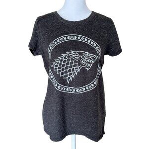 Game Of Thrones STARK HBO Womens T Shirt 2 Sided Gray Flecked Cap Sleeves Sz MED